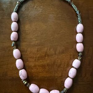 Pink Beaded Gemstone Necklace with Silver Accents